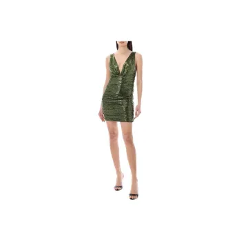 Alexandre Vauthier Metallic Ruched V neck Dress
