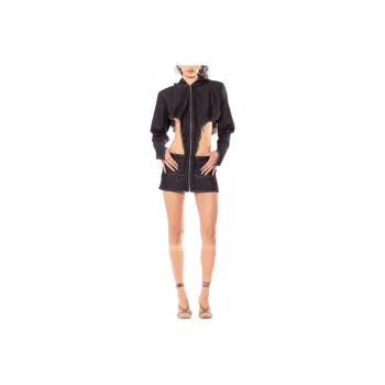SAMI MIRO VINTAGE V CUT HOODIE DRESS IN RAW DENIM Long-Sleeved Dresses Women's BLACK/Black