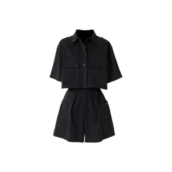 SOON FLOWER Summer Shirt Matching Set Women's Black
