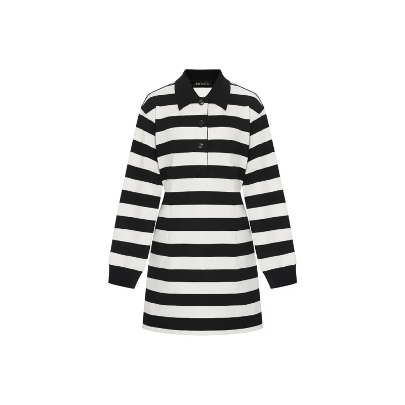 MO&CO Long Sleeved Dresses Women's Black White Stripes-0