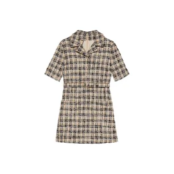 GUCCI Square G Check Tweed Shirt Dress