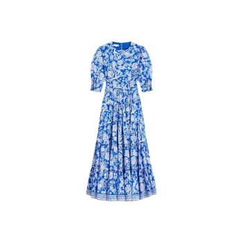 SCANLAN THEODORE Voile Floral Tiered Dress Short-Sleeved Dresses Women's Blue/Blue