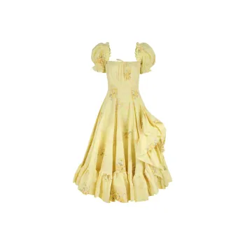 Selkie Collection x Bridgerton FW24 Short Sleeved Dresses Women's PENELOPE Yellow Base Touch Me Not Floral Print