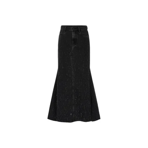 MO&CO 데님 블랙 여성 데님 롱 스커트