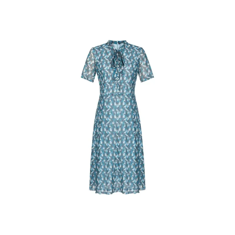 JZ. ANNAKRO Short Sleeved Dress Women's Flower Lake Blue-0