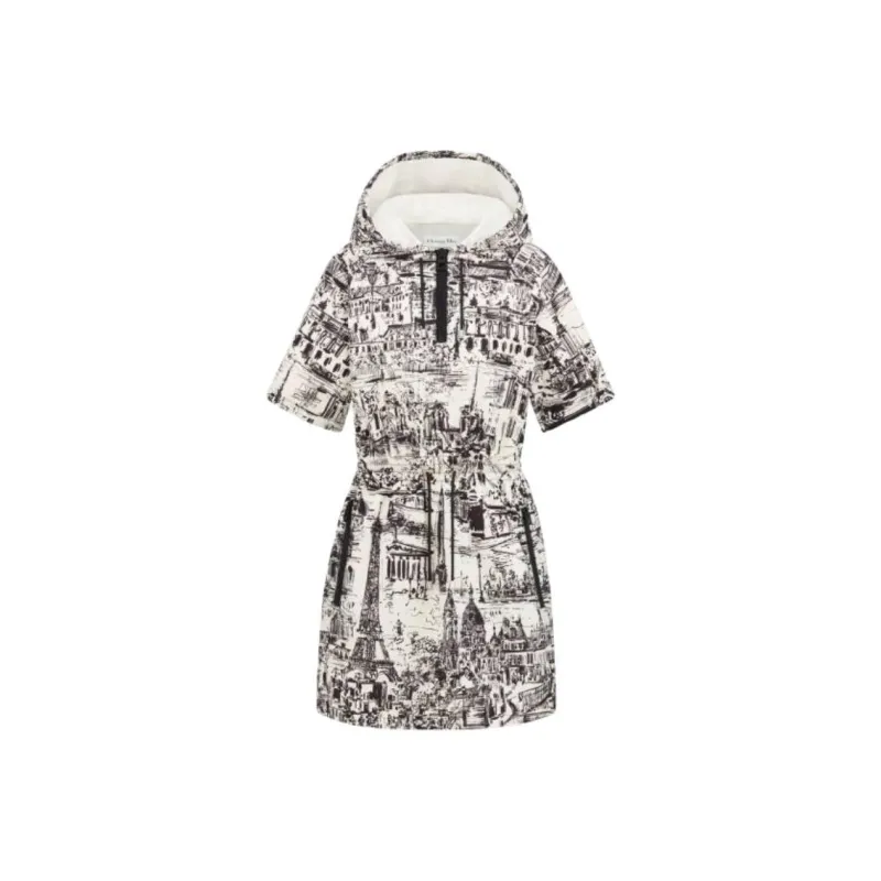DIOR Short Hooded Dress Short-Sleeved Dresses Women's Black-0