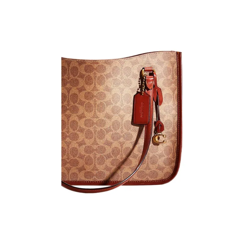COACH Tyler Coated Canvas With Calfskin Tote Bag Shopping Bag Shoulder Bag Handbag Large Size Women's Tan & Rust-2