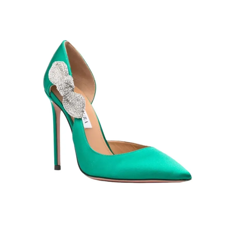 AQUAZZURA Very Bow Tie Slim Heel High Heels 10.5cm Women's Green-2