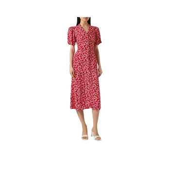 REFORMATION Wilde Midi Dress In Crepe Short-Sleeved Dresses Women's Jean