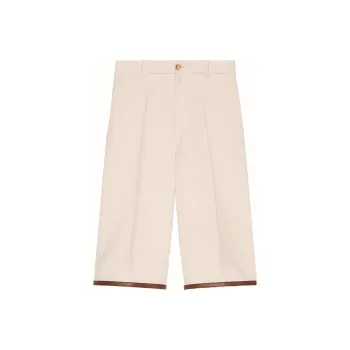 GUCCI Leather Trimmed Knee Length Shorts Beige