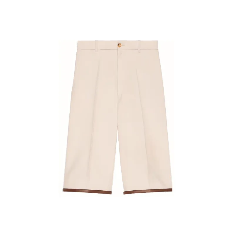 GUCCI Leather Trimmed Knee Length Shorts Beige-0