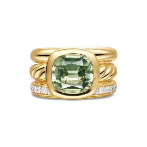 David Yurman 18K Yellow Gold Dy Mercer® Four Row Diamond And Prasiolite Ring