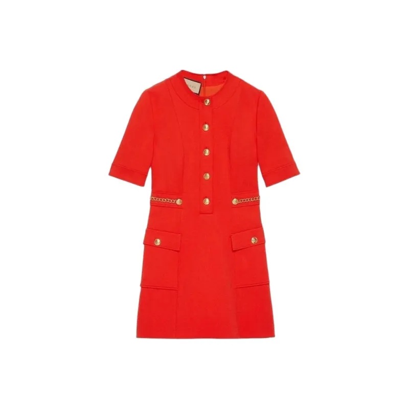 GUCCI Short Sleeved Dress Women's Red-0