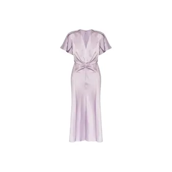 Victoria Beckham V Neck Ruched Satin Midi Dress