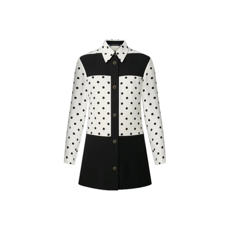Lv Graphic Polka Dot Mini Shirt Dress-0