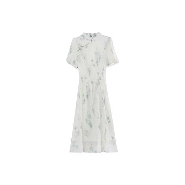 HUASJ Short Sleeved Dresses Women's Beige Apricot-0