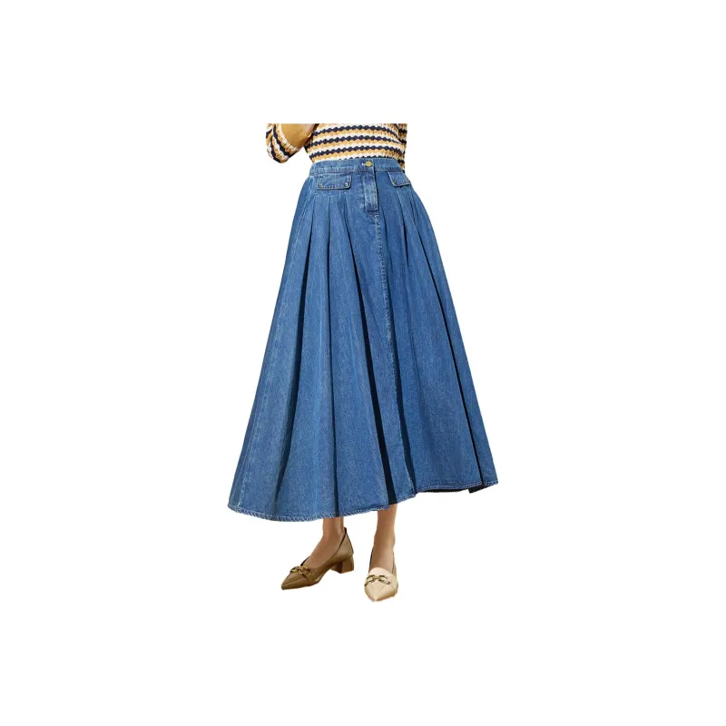 SMEN Denim Long Skirt Women's Denim Blue-0