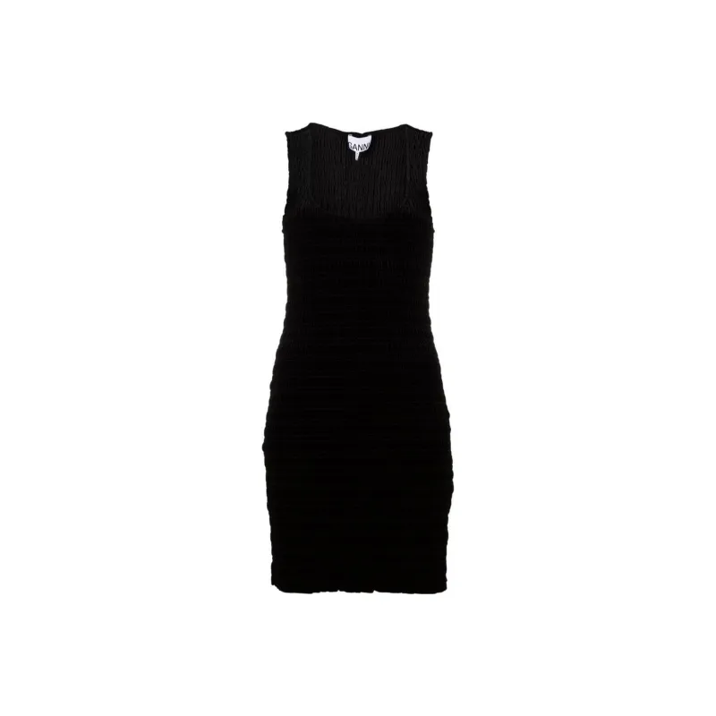 GANNI Velvet Jersey Smock Mini Dress 'Black'-0