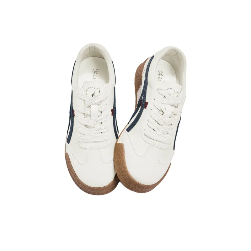 La Chapelle Anti-Slip And Wear-Resistant Height Increasing Rebound Low-Top Casual Shoes Women's White Blue-2