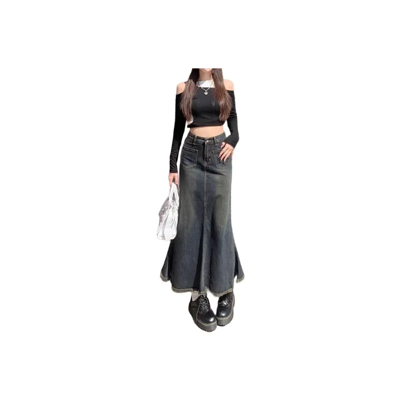 Rose Denim Long Skirts Women's-4