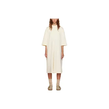 Fear Of God Essentials FW22 Off White Short Sleeve Midi Dress Egg Shell Short Sleeved Dress Women's Eggshell White
