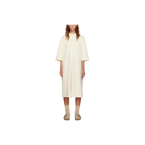 Fear Of God Essentials FW22 Off White Short Sleeve Midi Dress Egg Shell Short Sleeved Dress Women's Eggshell White
