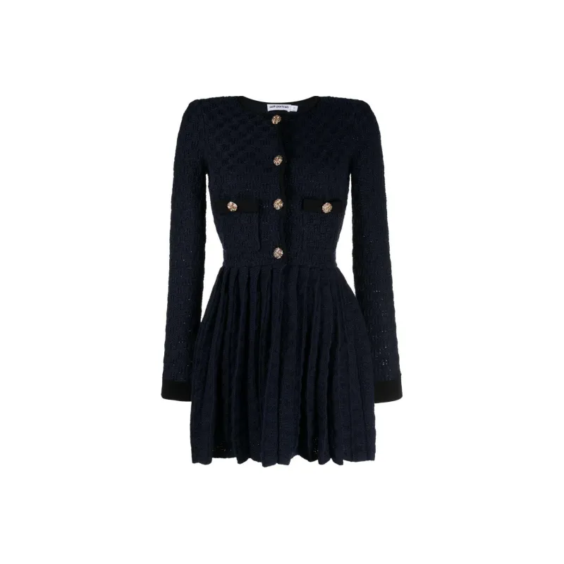 Self portrait Weave knit Pleated Minidress-0