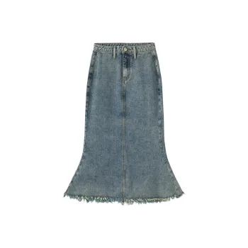 Meat meat small cherries Denim Long Skirts Women's Denim Blue