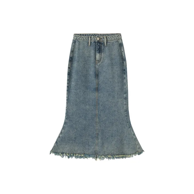 Meat meat small cherries Denim Long Skirts Women's Denim Blue-0