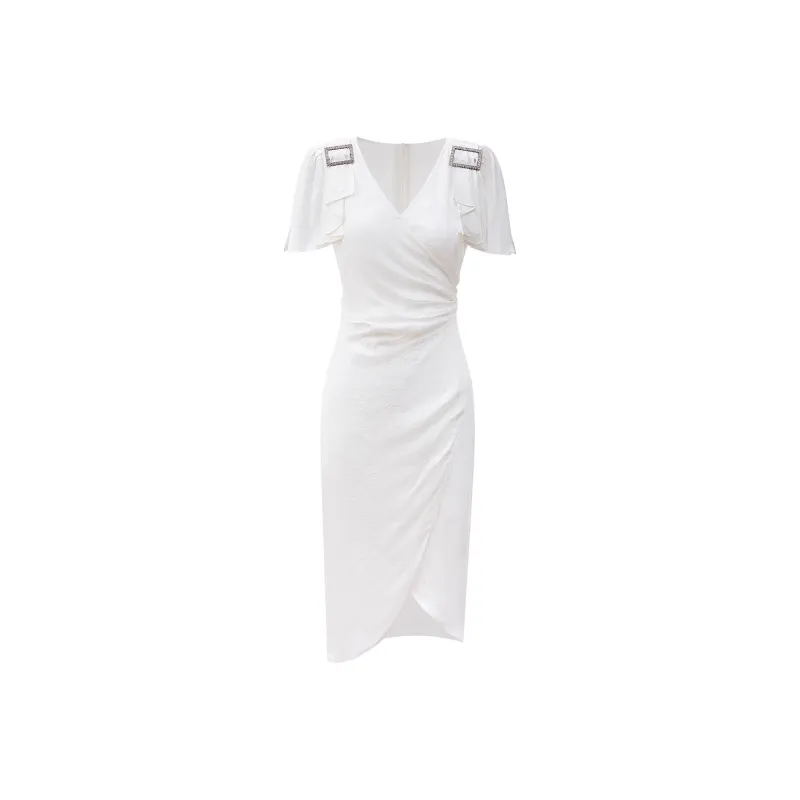 AUI Short Sleeved Dress Women's White-0