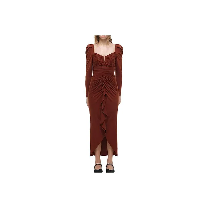 Self portrait Long Sleeved Dress Women's Dark Brown-0