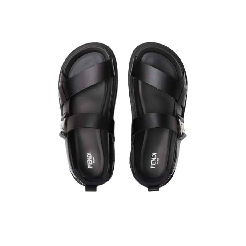 FENDI FF One Strap Sandals Men's Black-3