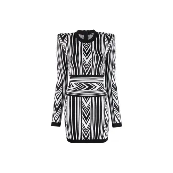 BALMAIN SS22 Long Sleeved Dress Women's Black White