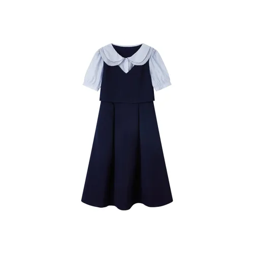Pit Short-Sleeved Dresses Women's Navy Blue