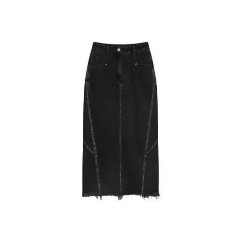 ELF SACK Denim Long Skirts Women's Denim Black