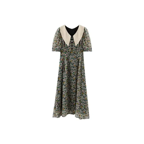YUMOMO STAR Short Sleeved Dresses Women's Green Floral