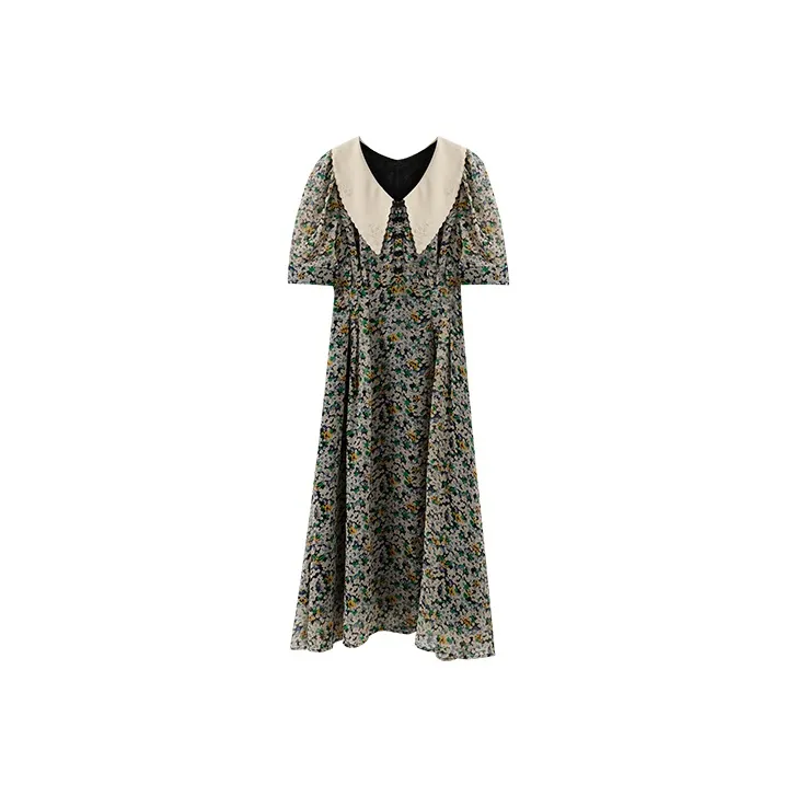 YUMOMO STAR Short Sleeved Dresses Women's Green Floral-0