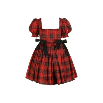 Selkie Collection FW24 Short Sleeved Dresses Women's ROYAL TARTAN Red Background Classic Square Print