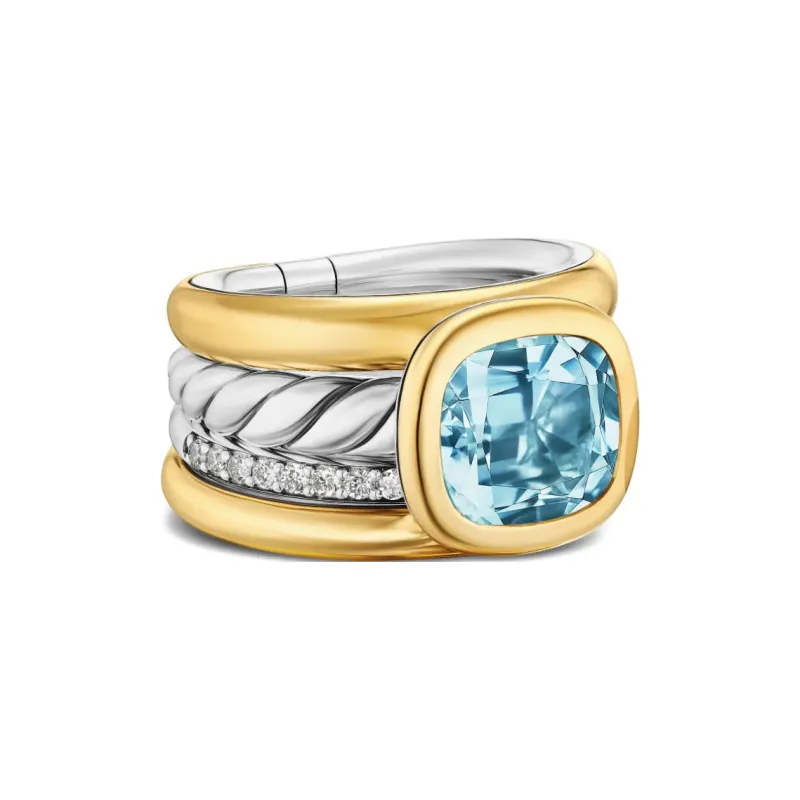 David Yurman 18K Yellow Gold And Sterling Silver Dy Mercer® Four Row Diamond And Topaz Ring-1