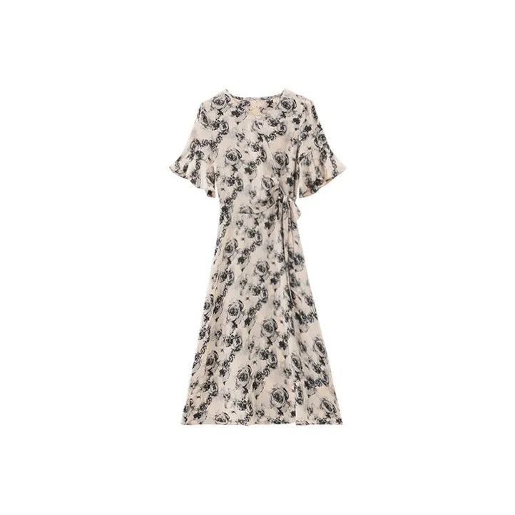 HUASJ Short Sleeved Dresses Women's Khaki-0