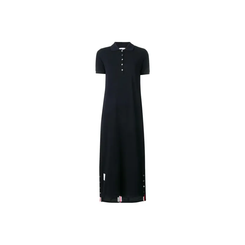 THOM BROWNE Center Back Stripe Piqué Polo Dress-0