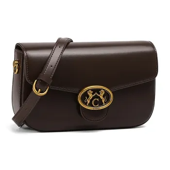 COOGI Split Cow Leather Crossbody Bag, Shoulder Bag Medium Size Women's Coffee/Ecru