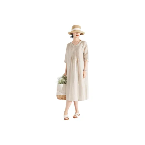 ZIMO Short Sleeved Dress Women's Hemp