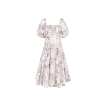 Selkie Collection x Bridgerton FW24 Short-Sleeved Dresses Women's FRANCESCA Bridgerton Vertical Stripe Rose Print