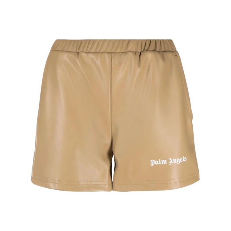 PALM ANGELS Women'ss Faux Leather Track Shorts Beige/White-0