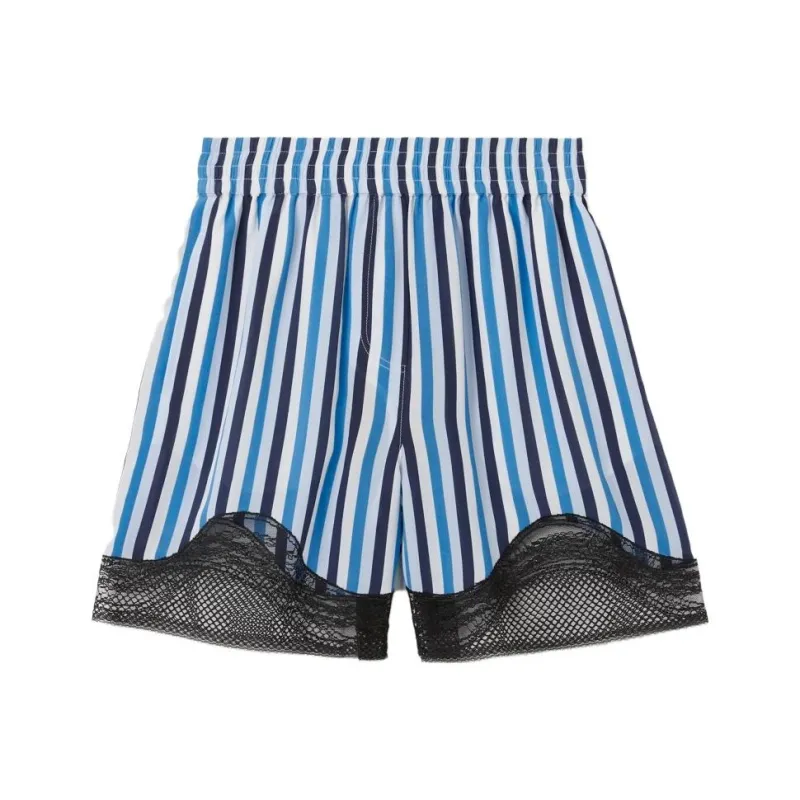 Burberry Lace Trim Stripe Silk Shorts Blue-0