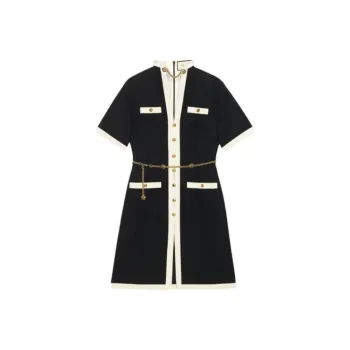 GUCCI Short Wool Silk Dress With Chain Belt