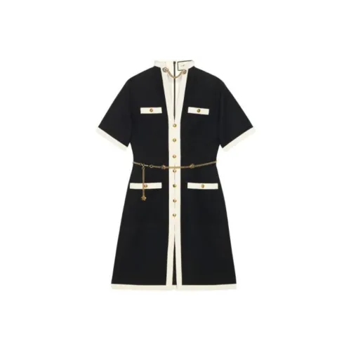 GUCCI Short Wool Silk Dress With Chain Belt