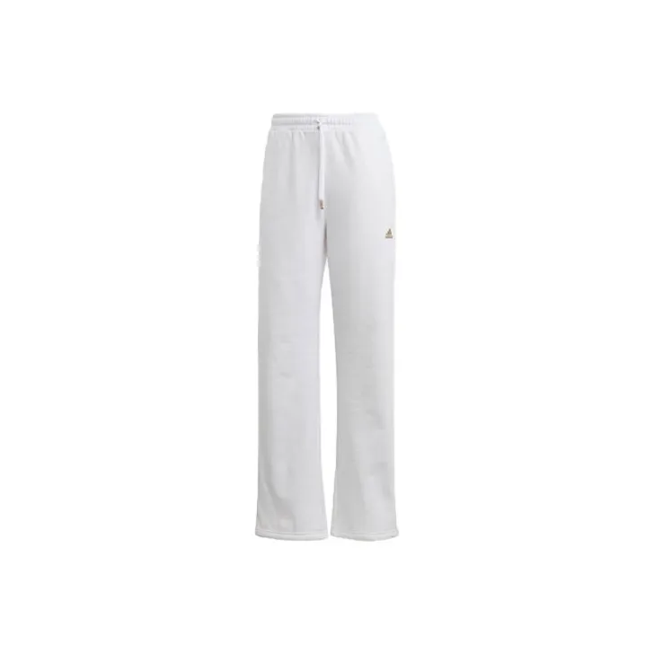 Adidas Embossed Monogram Fleece Pants Knitted Sports Pants Women's White-0