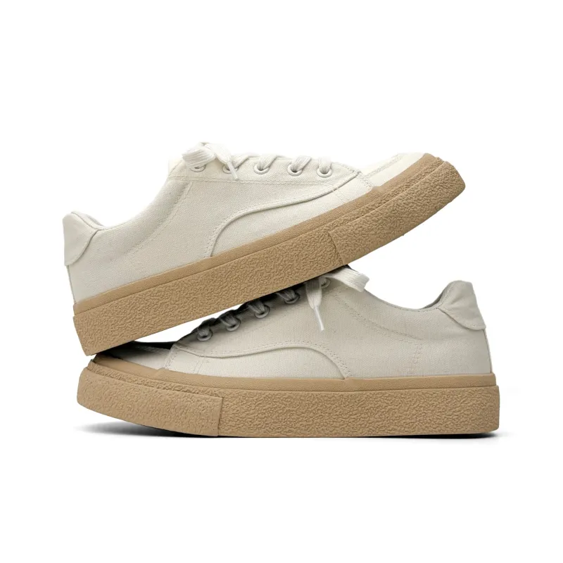 Mengsai Cushioning Abrasion Resistant Height Increasing Lightweight Mat Low Top Skateboard Shoes Men's Beige-4